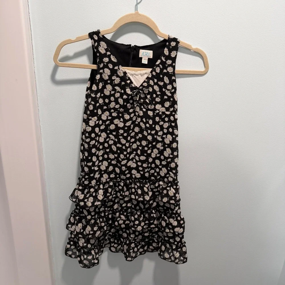 The Childrens Place Daisy Floral Dress Black‎ Size 8 Ruffle Tiered Casual Party